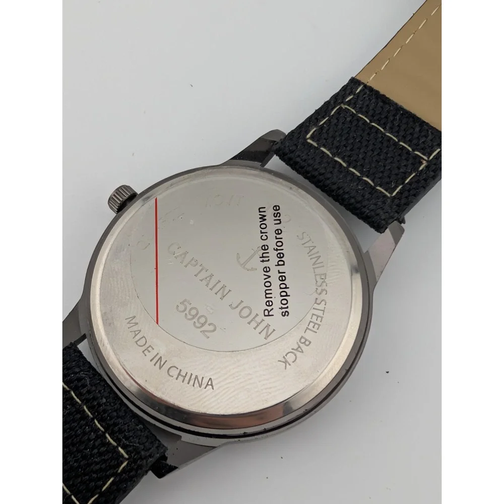 Captain John Watch Men 44mm Case Blue‎ Dial Black Band- New Battery